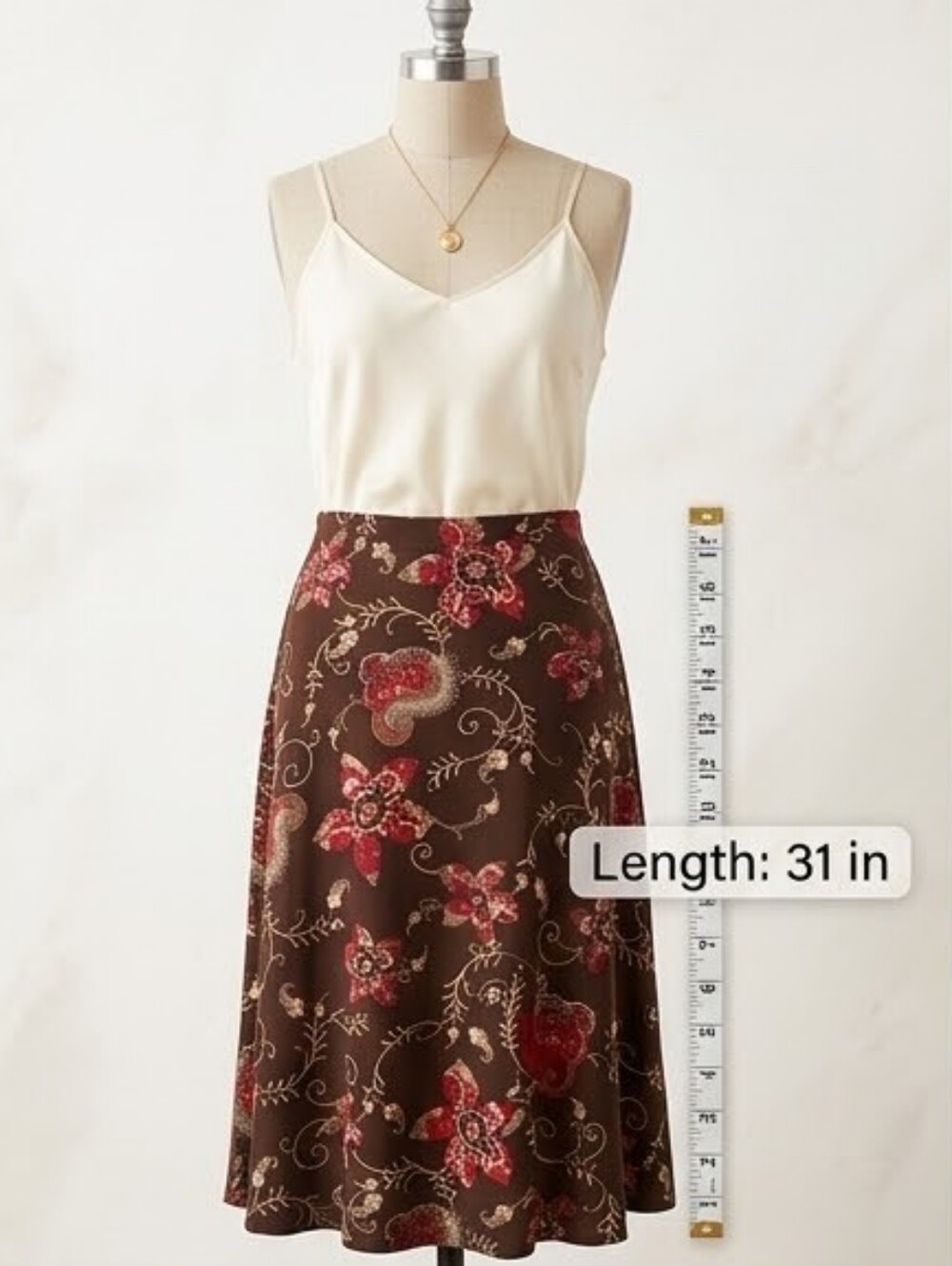 Croft & Barrow Floral Paisley Midi Skirt Size 12 Brown Red Boho A-Line